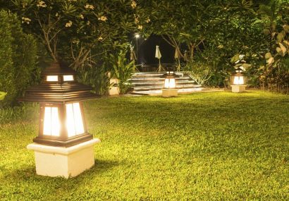 Garden lights light up lawn of resort