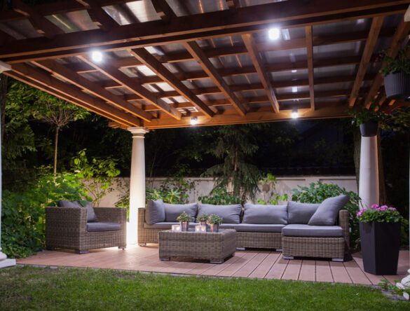 Illuminated and tasteful terrace of the house